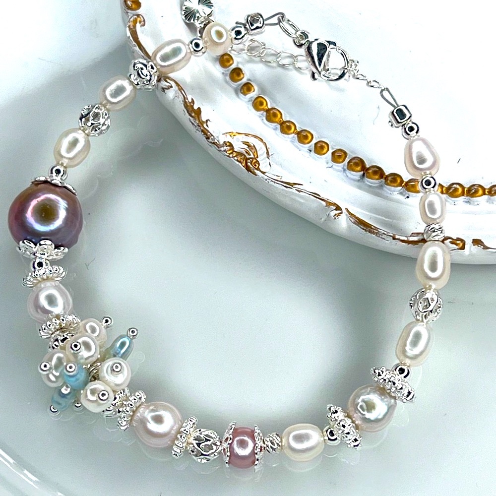 Handmade By ME Freshwater Edison Pearl Bracelet Simple and Unique Rhodium Plated